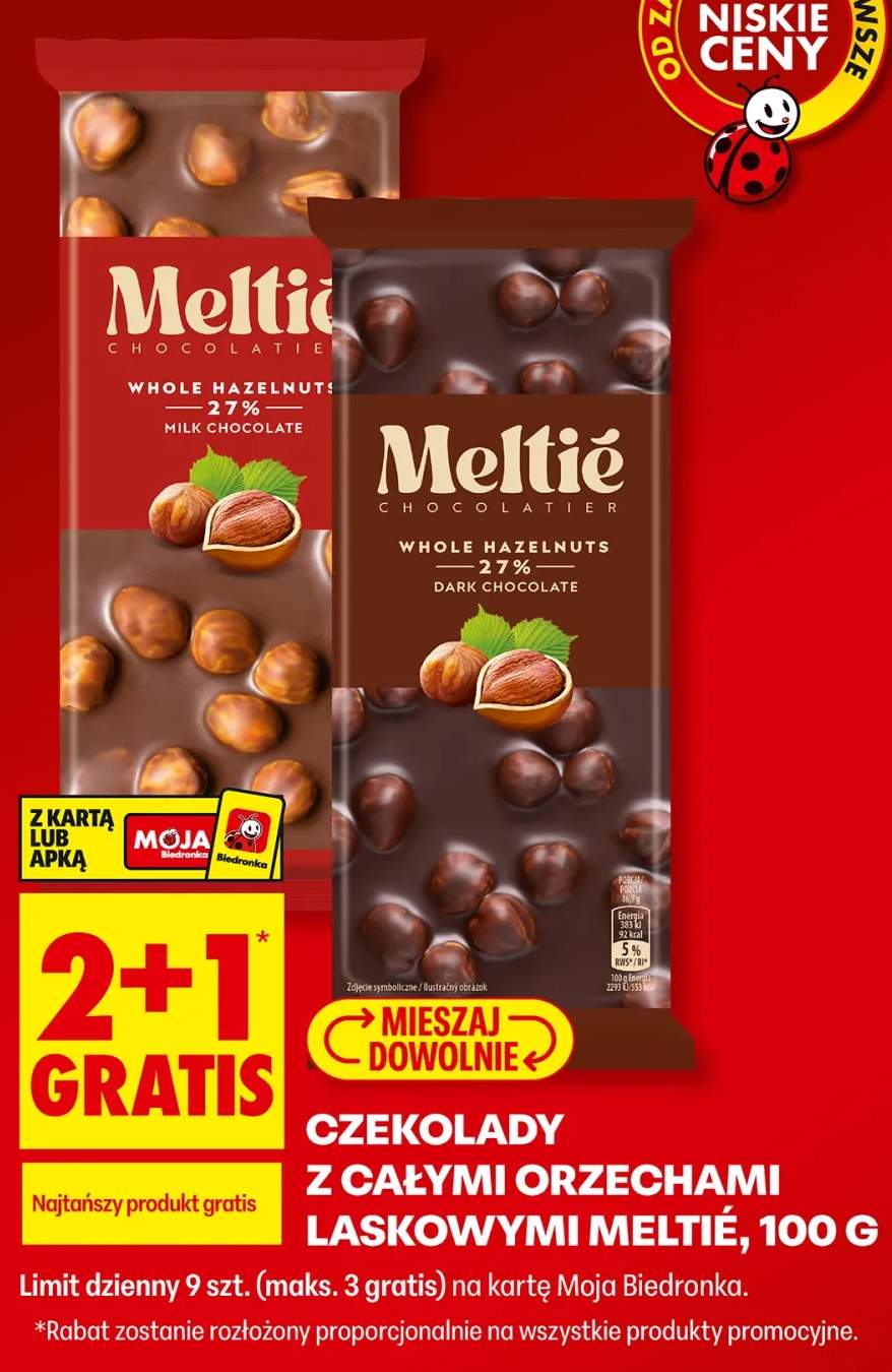 Czekolada mleczna z całymi orzechami laskowymi Meltié +1 wariant