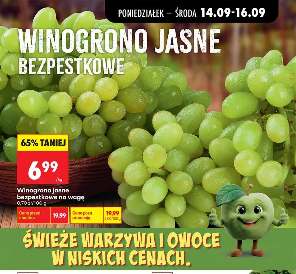 Winogrona jasne bezpestkowe