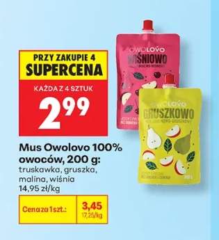 Mus Owolovo 100% owoców truskawka +3 warianty
