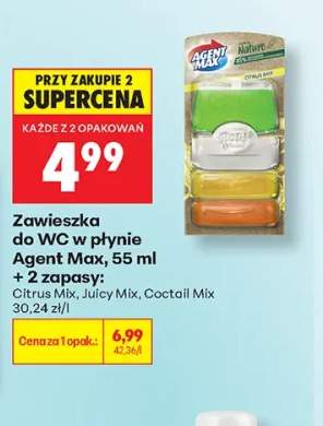 Zawieszka do WC w płynie Agent Max + 2 zapasy Citrus Mix +2 warianty