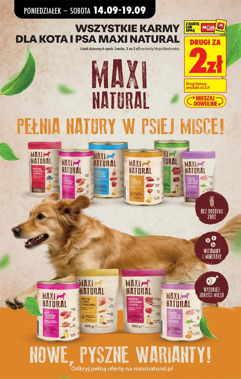 Karma dla psa Maxi Natural wołowina z przepiórką i borówką +8 wariantów