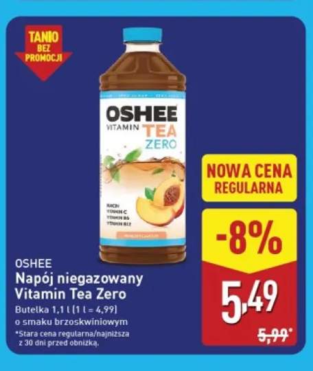 Napój niegazowany Vitamin Tea Zero o smaku brzoskwiniowym Oshee