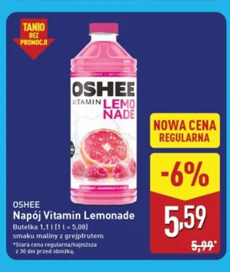 Napój Vitamin Lemonade o smaku maliny z grejpfrutem Oshee