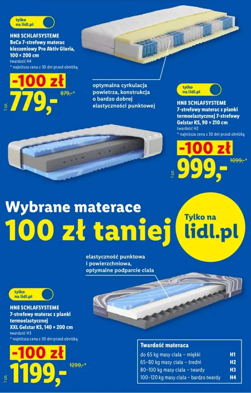 BeCo 7-strefowy materac kieszeniowy Pro Aktiv Gloria 100x200 cm twardość H4 HN8 Schlafsysteme +3 warianty