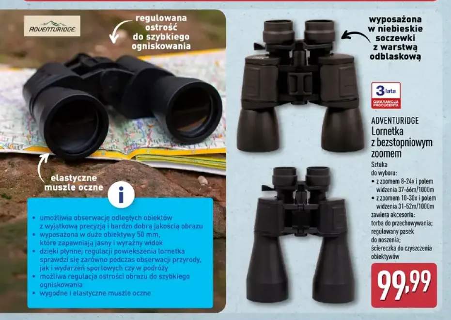 Lornetka z bezstopniowym zoomem 8-24x Adventuridge +1 wariant