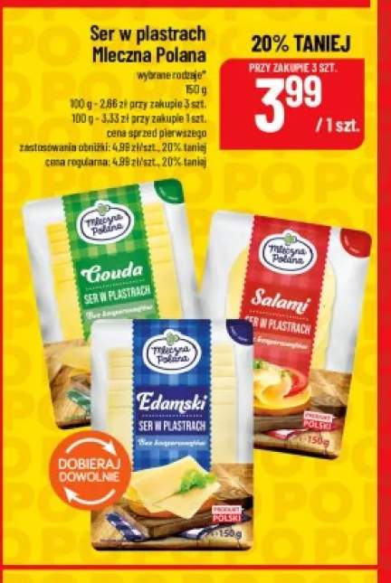 Ser w plastrach Gouda Mleczna Polana +2 warianty
