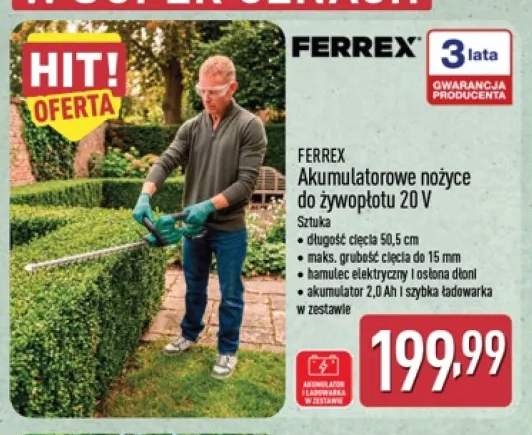 Akumulatorowe nożyce do żywopłotu Ferrex