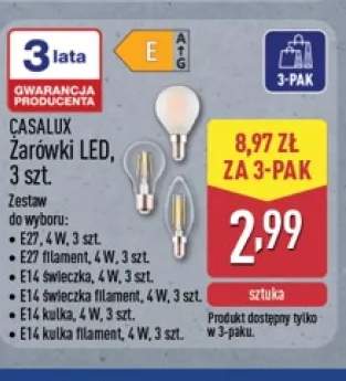 Żarówki LED E27 4W 3-pak Casalux +4 warianty