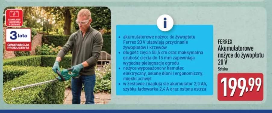 Akumulatorowe nożyce do żywopłotu Ferrex