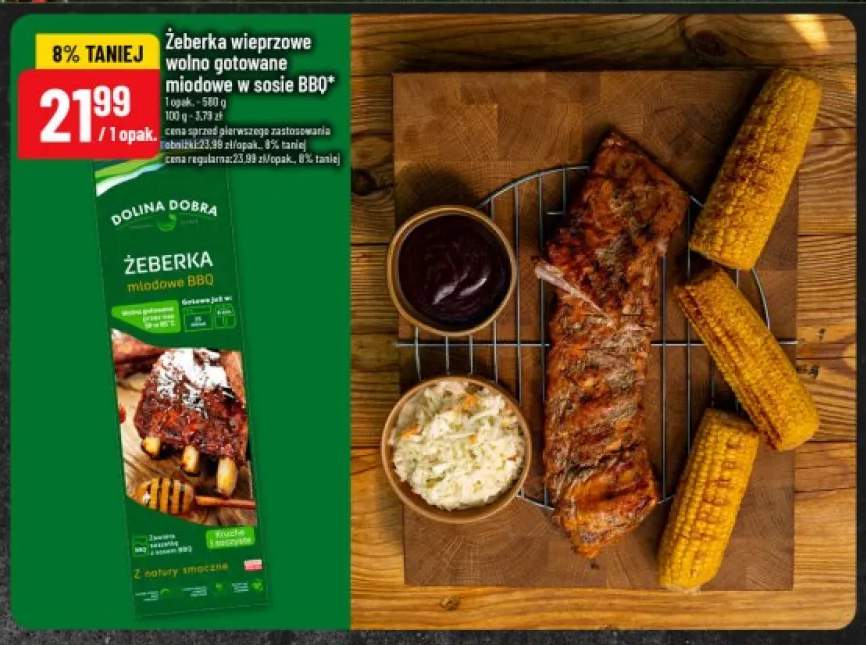 Żeberka wieprzowe wolno gotowane miodowe w sosie BBQ Dolina Dobra