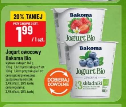 Jogurt owocowy Bakoma Bio truskawkowy +1 wariant