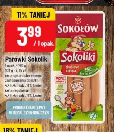 Parówki Sokoliki drobiowo-cielęce Sokołów