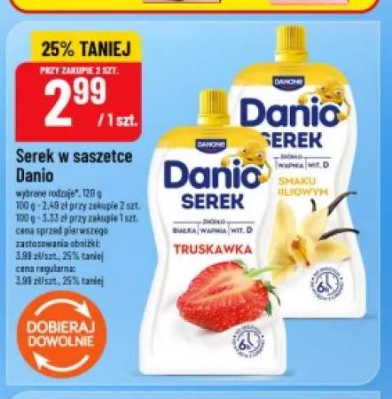 Serek w saszetce Danio truskawka +1 wariant