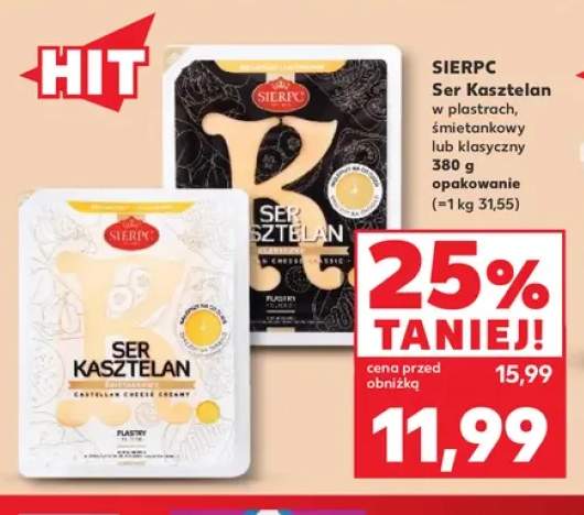 Ser Kasztelan w plastrach śmietankowy Sierpc +1 wariant