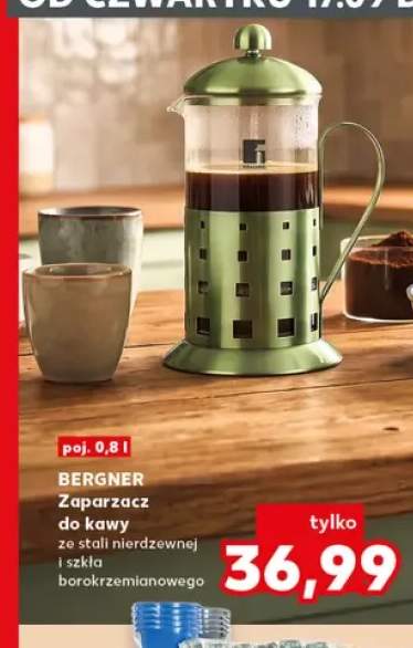 Zaparzacz do kawy ze stali nierdzewnej i szkła borokrzemianowego 0,8 l Bergner