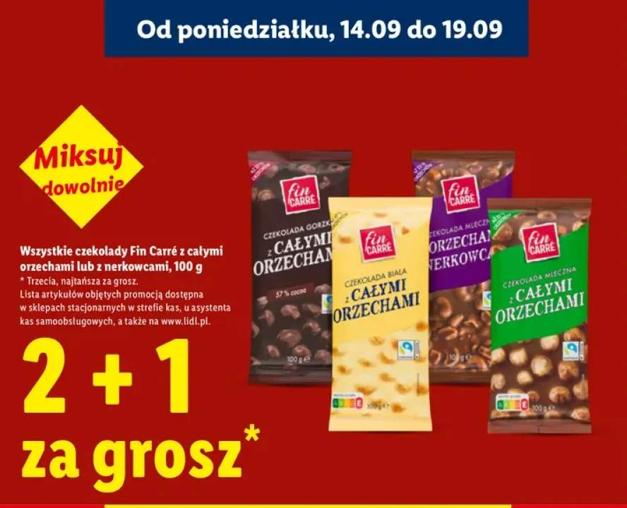 Czekolady Fin Carré z całymi orzechami lub z nerkowcami +4 warianty