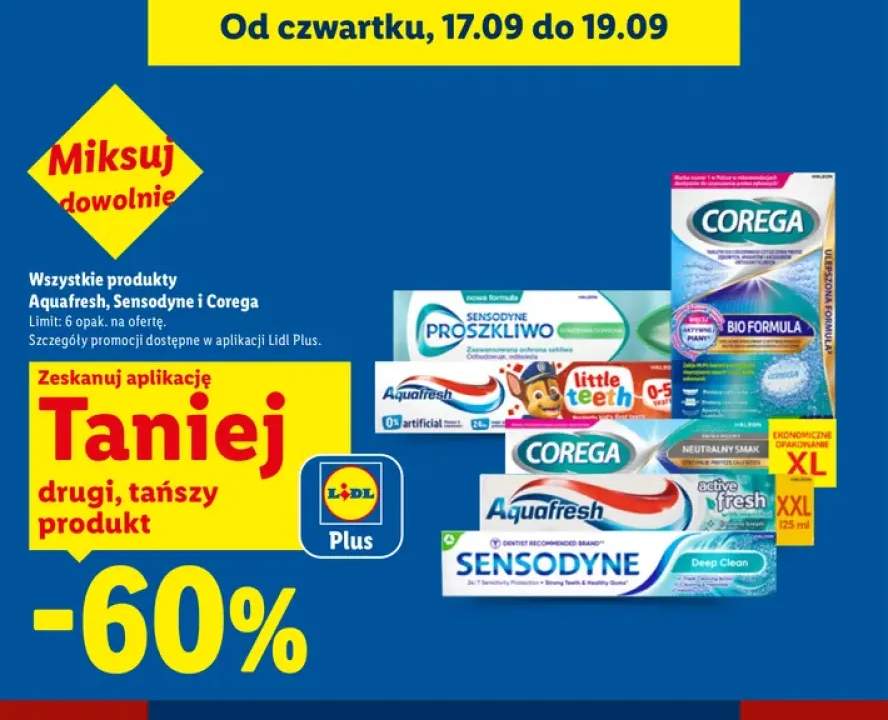 Produkty Aquafresh, Sensodyne i Corega +6 wariantów