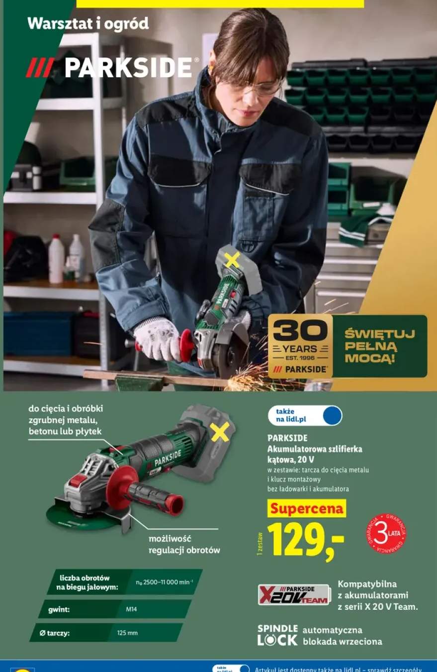 Akumulatorowa szlifierka kątowa Parkside