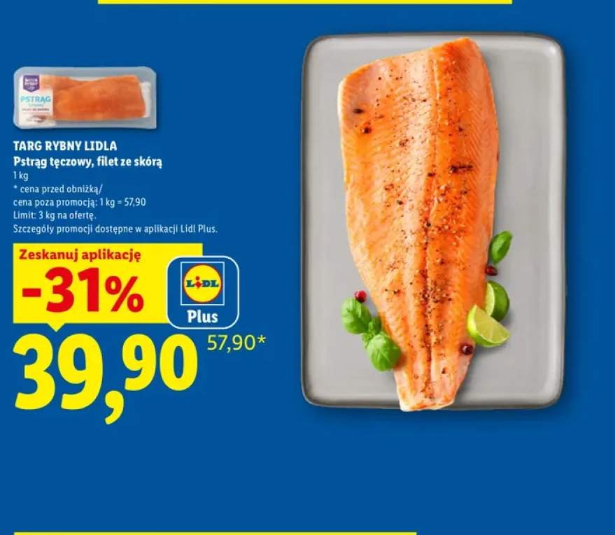 Pstrąg tęczowy filet ze skórą Targ Rybny Lidla