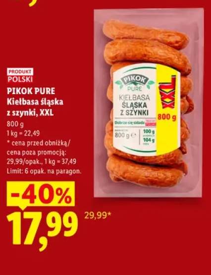 Kiełbasa śląska z szynki XXL Pikok Pure