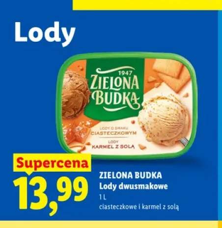 Lody dwusmakowe ciasteczkowe i karmel z solą Zielona Budka