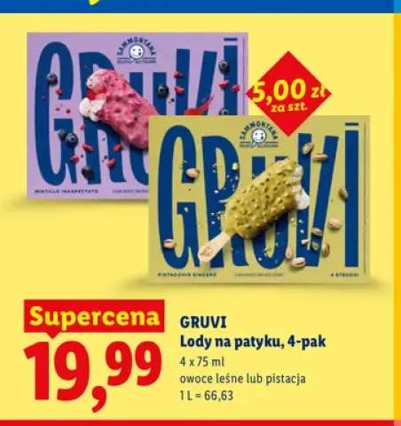 Lody na patyku 4-pak owoce leśne Gruvi +1 wariant