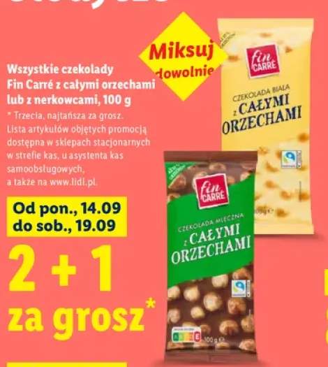Czekolady Fin Carré z całymi orzechami lub z nerkowcami +2 warianty