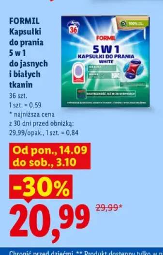 Kapsułki do prania 5 w 1 do jasnych i białych tkanin Formil