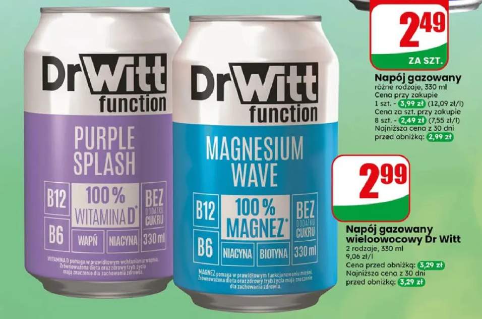 Napój gazowany wieloowocowy Dr Witt Purple Splash +1 wariant