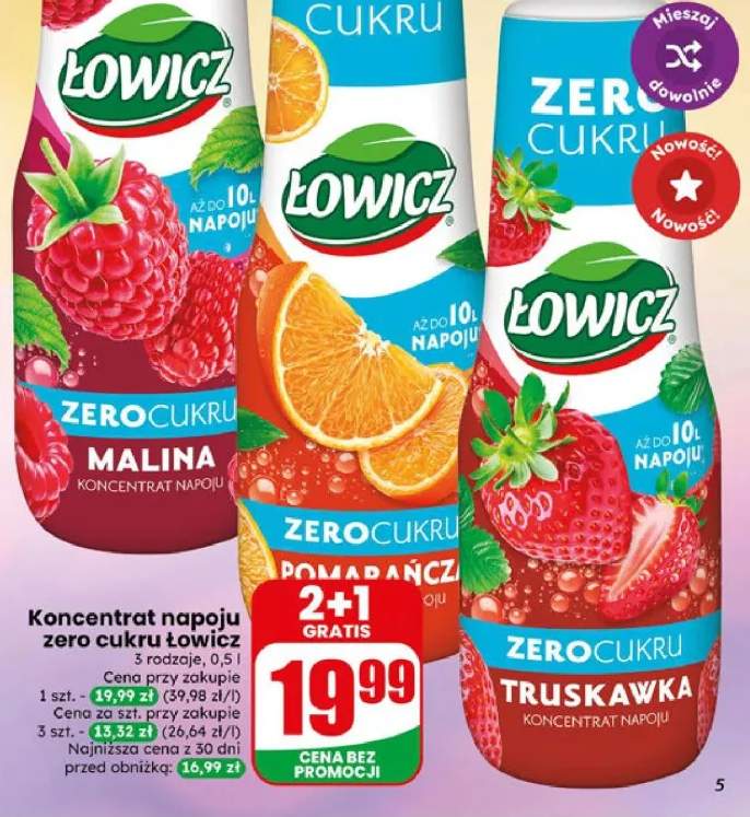 Koncentrat napoju zero cukru Łowicz pomarańcza +2 warianty