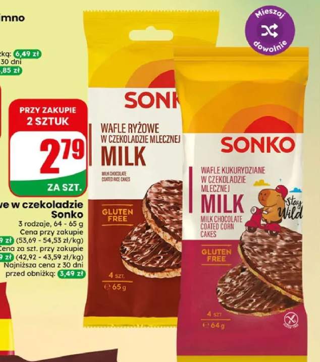 Wafle ryżowe w czekoladzie mlecznej Sonko +1 wariant