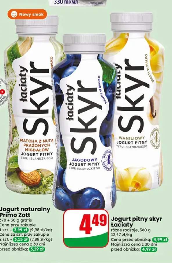 Jogurt pitny skyr Łaciaty matcha z nutą prażonych migdałów +2 warianty