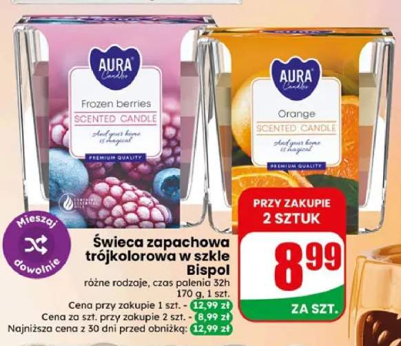 Świeca zapachowa trójkolorowa w szkle Bispol