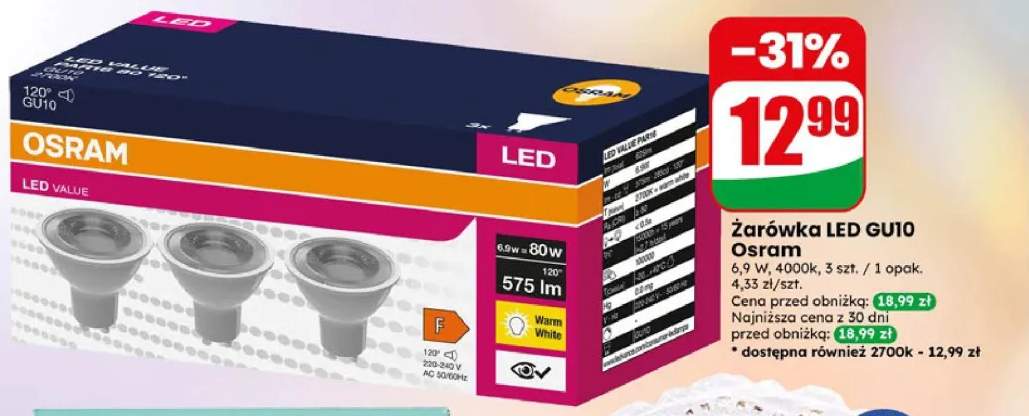 Żarówka LED GU10 Osram 4000K 3-pak +1 wariant