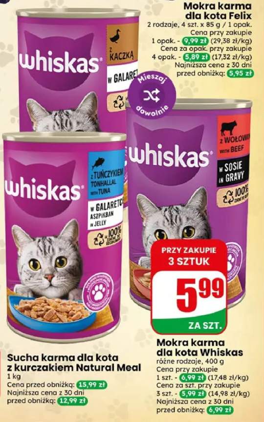Mokra karma dla kota Whiskas z kaczką w galaretce +2 warianty