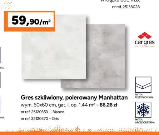Gres szkliwiony polerowany Manhattan Cer