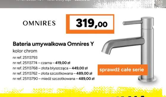 Bateria umywalkowa Omnires Y miedź szczotkowana +4 warianty