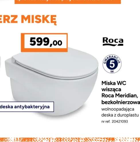 Miska Wc wisząca Roca Meridian bezkołnierzowa