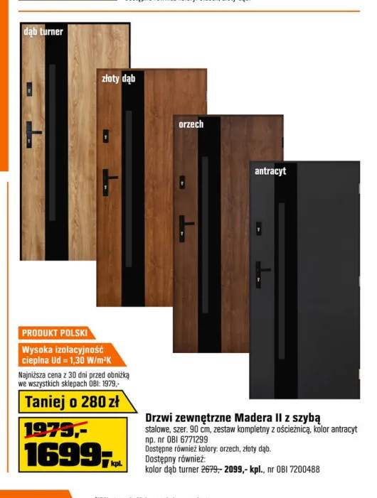 Drzwi zewnętrzne Madera Ii z szybą +1 wariant