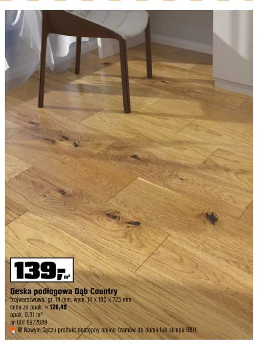 Deska podłogowa Dąb Country trójwarstwowa