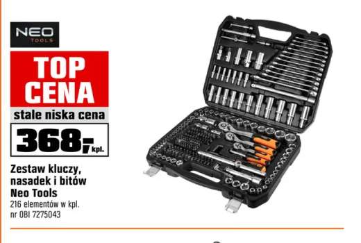 Zestaw kluczy, nasadek i bitów Neo Tools 216 elementów