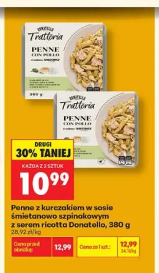Penne z kurczakiem w sosie śmietanowo szpinakowym z serem ricotta Donatello