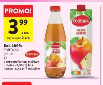 Sok jabłko w butelce Fortuna 100% +1 wariant