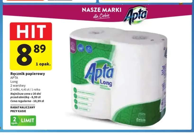 Ręcznik papierowy Long 2 warstwy Apta 2-pak