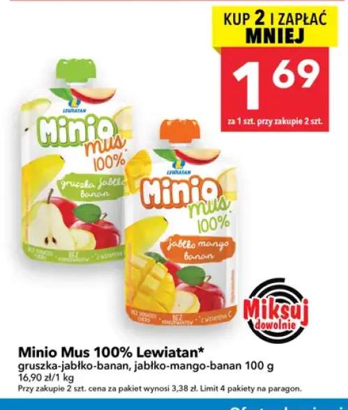 Minio Mus 100% Lewiatan gruszka-jabłko-banan +1 wariant