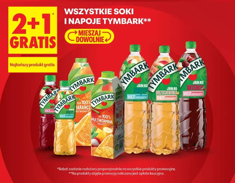Soki i napoje Tymbark +5 wariantów