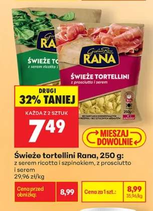 Świeże tortellini z serem ricotta i szpinakiem Rana +1 wariant