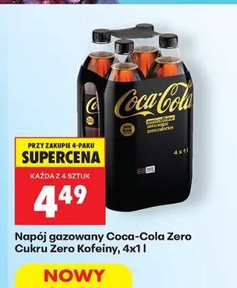 Napój gazowany Coca-Cola Zero Cukru Zero Kofeiny 4-pak 1 l