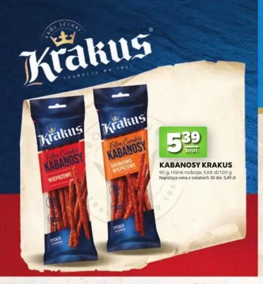 Kabanosy ekstra cienkie wieprzowe Krakus +1 wariant
