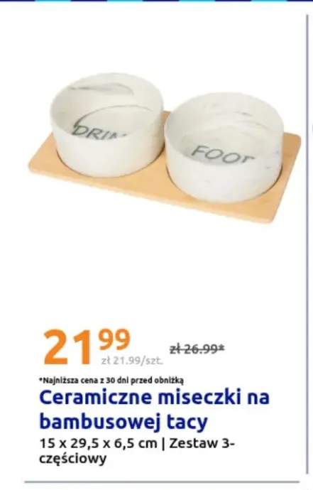 Ceramiczne miseczki na bambusowej tacy 15x29,5x6,5 cm zestaw 3-częściowy